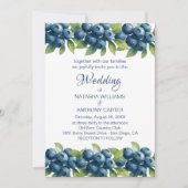 Waterverf Blueberry huwelijksuitnodiging Kaart (Voorkant)