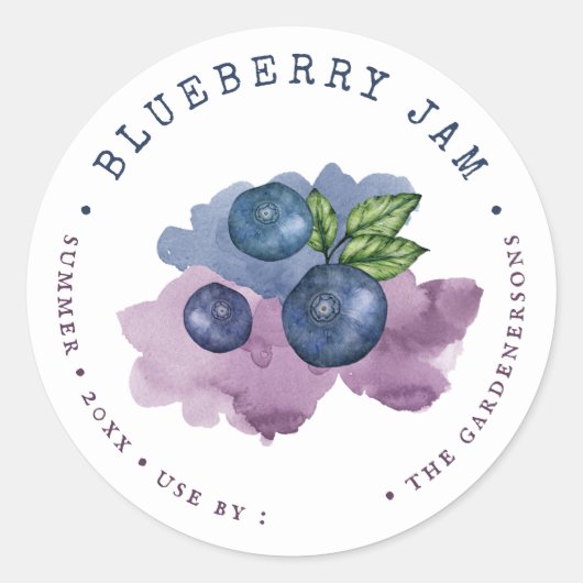Waterverf Blueberry Jam Classic Round Sticker (Voorkant)