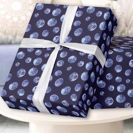 Waterverf Blueberry Pattern Blauwe Mannen Cadeaupapier