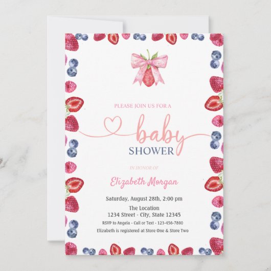 Waterverf Blueberry Strawberry Baby shower Kaart (Voorkant)