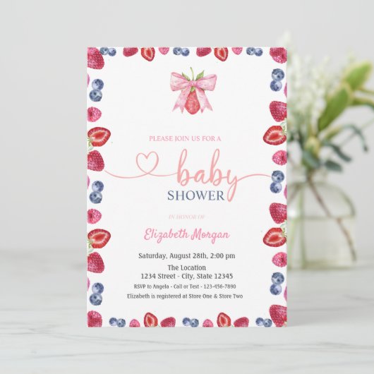 Waterverf Blueberry Strawberry Baby shower Kaart (Staand voorkant)