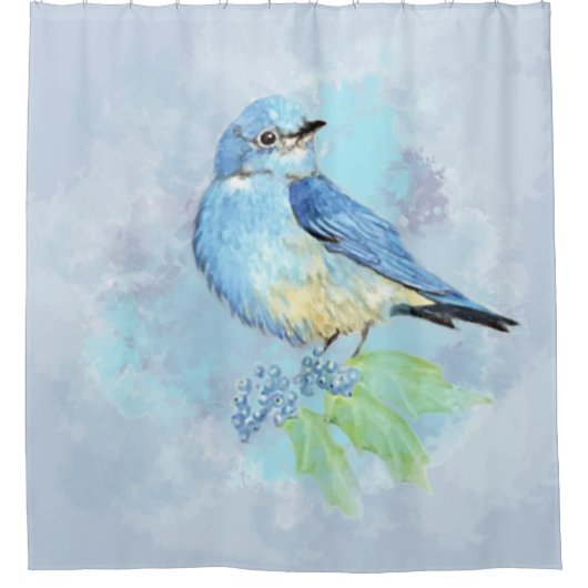 Waterverf Bluebird Blue Bird Art Douchegordijn (Voorkant)