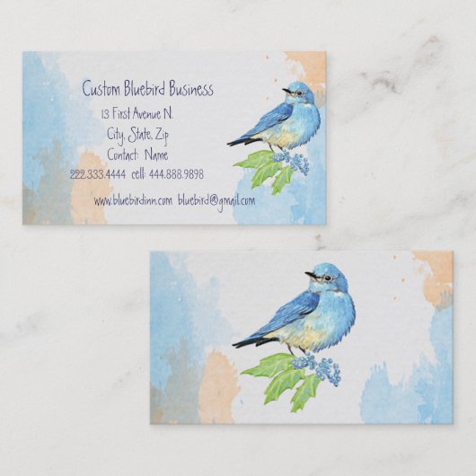 Waterverf Bluebird Blue Bird Art Visitekaartje (Voorkant / Achterkant)