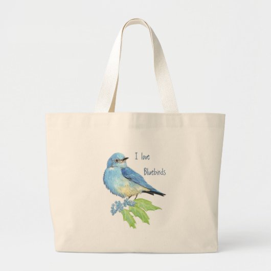 Waterverf Bluebird Blue Bird Art voor de blauwvoge Grote Tote Bag (Voorkant)