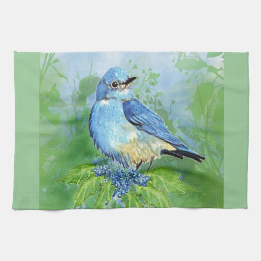 Waterverf Bluebird Blue Bird Art voor de blauwvoge Theedoek (Horizontaal)