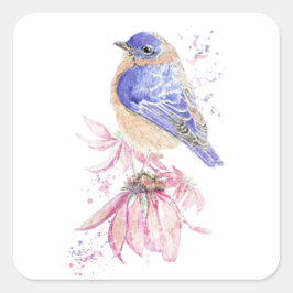 Waterverf Bluebird Blue Bird Art voor de Vierkante Sticker