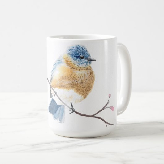 Waterverf Bluebird Cherry Blossom Coffee mok (Voorkant rechts)