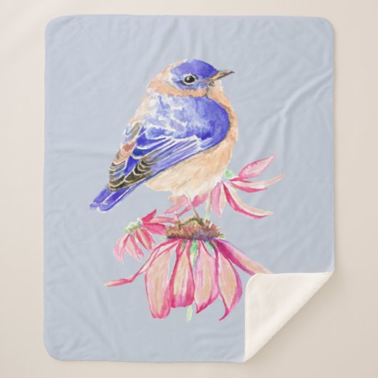Waterverf Bluebird Cone flower Garden Bird Sherpa Deken (Voorkant)