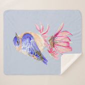 Waterverf Bluebird Cone flower Garden Bird Sherpa Deken (Voorkant (horizontaal))