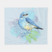 Waterverf Bluebird Garden Bird Art Fleece Deken (Voorkant (Horizontaal))