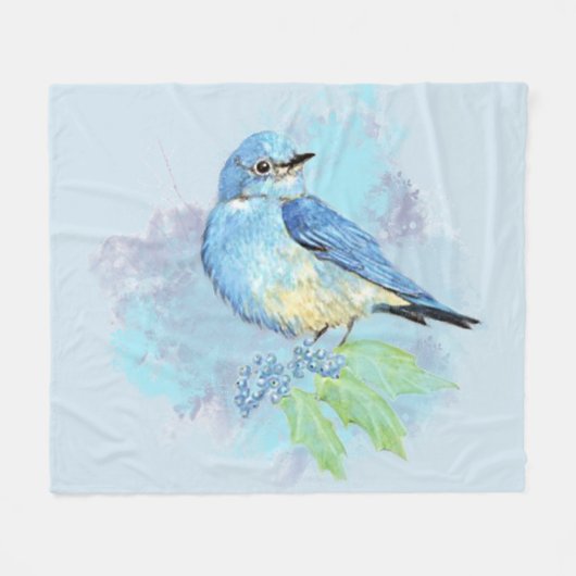 Waterverf Bluebird Garden Bird Art Fleece Deken (Voorkant (Horizontaal))