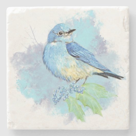Waterverf Bluebird Garden Bird Art Stenen Onderzetter (Voorkant)