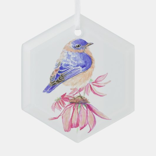 Waterverf Bluebird Garden Bird Natuur Art Glas Ornament (Voorkant)