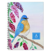 Waterverf Bluebird in Wisteria Tree Monogram Notitieboek (Voorkant)