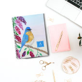 Waterverf Bluebird in Wisteria Tree Monogram Notitieboek