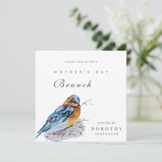 Waterverf Bluebird Moederdag Brunch Uitnodiging (Staand voorkant)