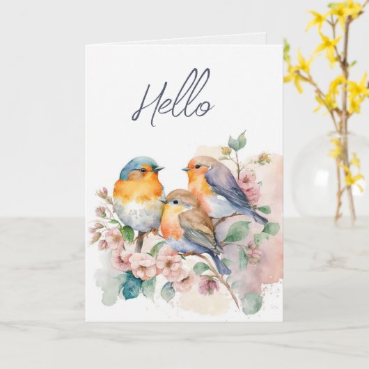 Waterverf Bluebird Notecard Kaart (Gele Bloem)
