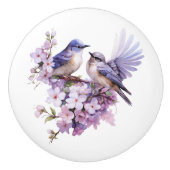 Waterverf Bluebirds en Cherry BLossoms Keramische Knop (Voorkant)