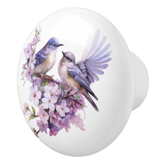 Waterverf Bluebirds en Cherry BLossoms Keramische Knop (Rechts)