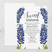 Waterverf Bluebonnets Wildflower Sweet 16 Zestien Kaart (Voorkant / Achterkant)