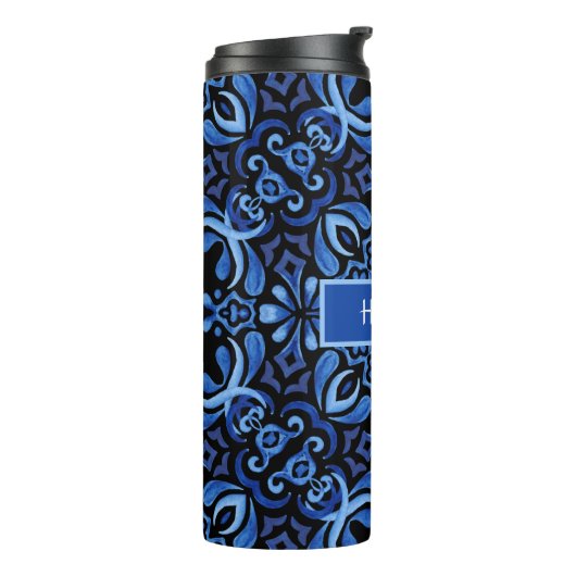 Waterverf Blues Mediterranean Tegel Design Thermosbeker (Gedraaid links)