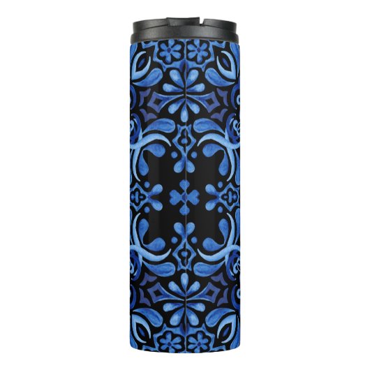 Waterverf Blues Mediterranean Tegel Design Thermosbeker (Achterkant)