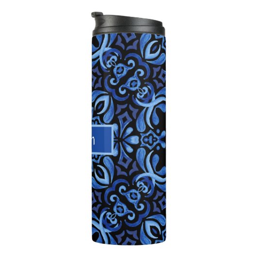 Waterverf Blues Mediterranean Tegel Design Thermosbeker (Geroteerd rechts)