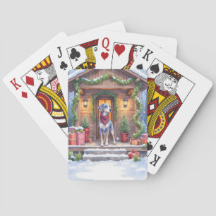 Waterverf Bluetick Coonhound Blokhut Veranda Kerst Pokerkaarten