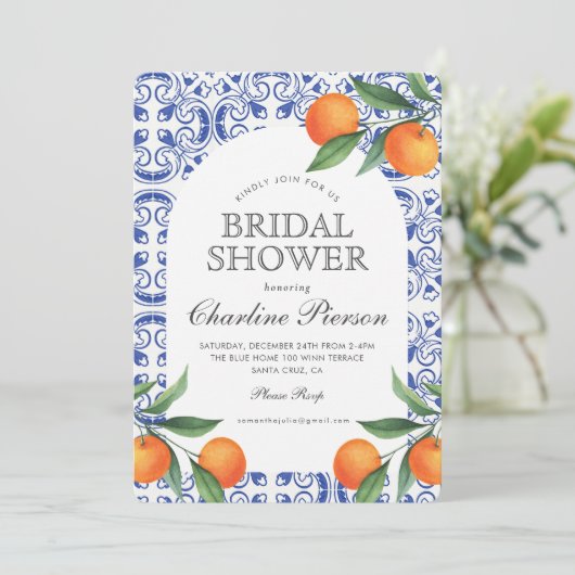 Waterverf Bluetile Mediterraan Vrijgezellenfeest Kaart (Staand voorkant)