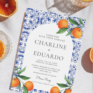 Waterverf Bluetile Mediterraans Bruiloft QR Code Kaart