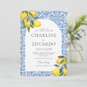 Waterverf Bluetile Mediterraans Bruiloft QR Code Kaart (Staand voorkant)