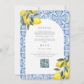 Waterverf Bluetile Mediterraans Bruiloft QR Code Kaart (Achterkant)