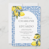 Waterverf Bluetile Mediterraans Bruiloft QR Code Kaart (Voorkant)