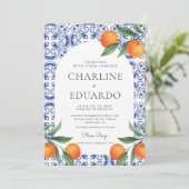 Waterverf Bluetile Mediterraans Bruiloft QR Code Kaart (Staand voorkant)