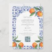 Waterverf Bluetile Mediterraans Bruiloft QR Code Kaart (Achterkant)