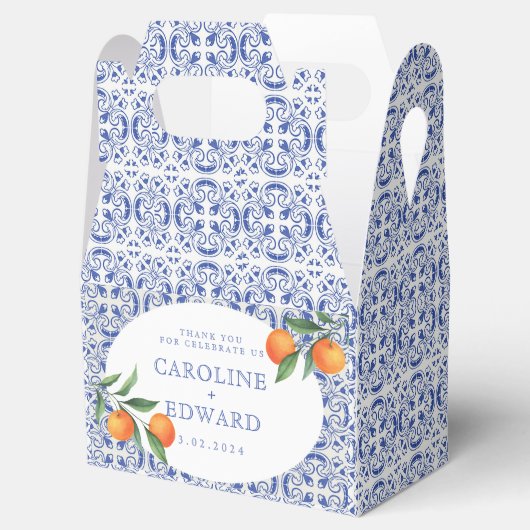 Waterverf Bluetile Mediterrane bruiloft Bedankdoosjes (Geopend)