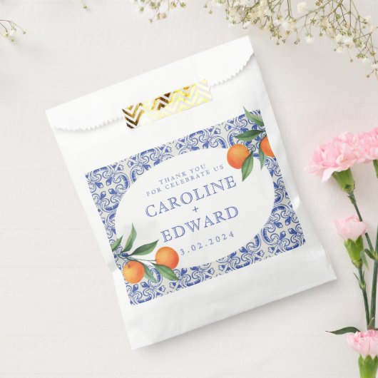 Waterverf Bluetile Mediterrane bruiloft Bedankzakje (Gezegeld)