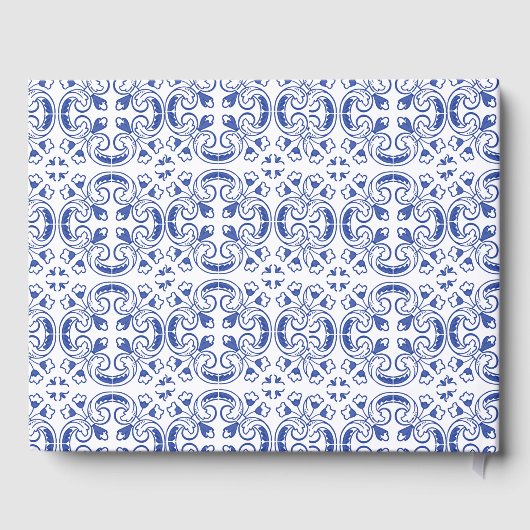 Waterverf Bluetile Mediterrane bruiloft Gastenboek (Achterkant)