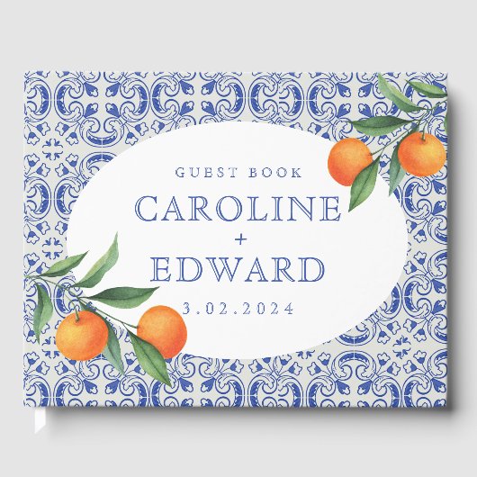 Waterverf Bluetile Mediterrane bruiloft Gastenboek (Voorkant)