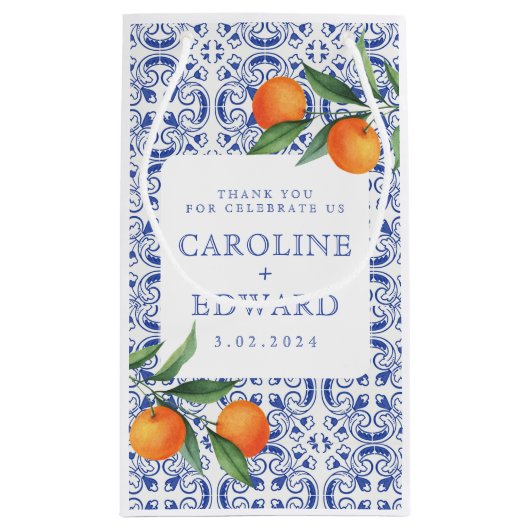 Waterverf Bluetile Mediterrane bruiloft Klein Cadeauzakje (Achterkant)