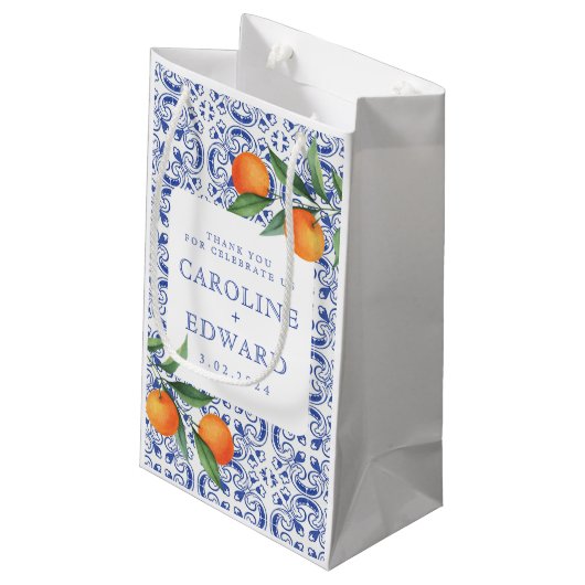 Waterverf Bluetile Mediterrane bruiloft Klein Cadeauzakje (Achterkant Gekanteld)