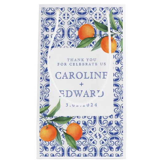 Waterverf Bluetile Mediterrane bruiloft Klein Cadeauzakje (Voorkant)