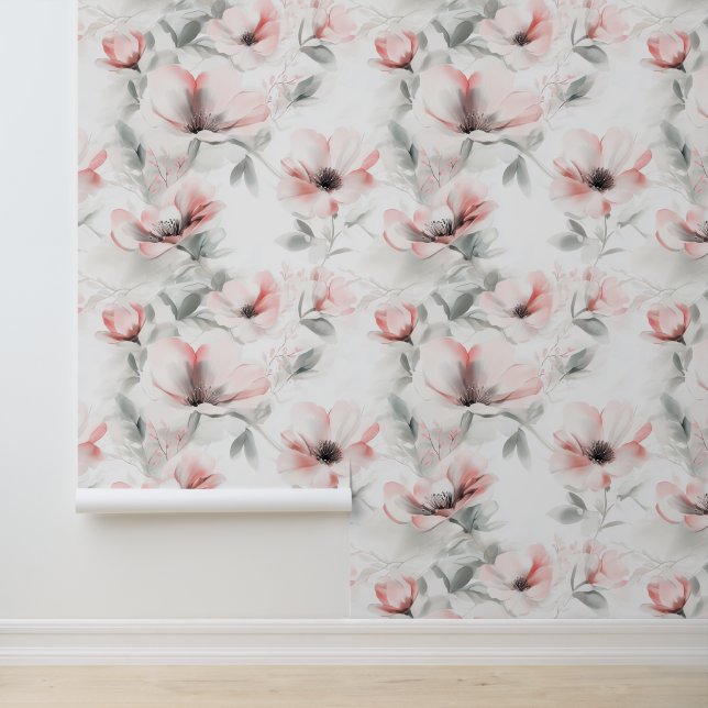Waterverf Blush Anemone Floral Behang (Applicatie)