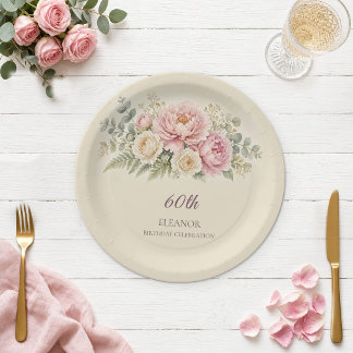Waterverf Blush Bloem 60e Verjaardag Papieren Bord