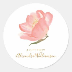 Waterverf Blush Bloem Persoonlijk Een Cadeau Van   Ronde Sticker
