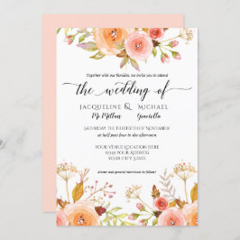 Waterverf Blush Bloemen Bruiloft Roos Bladblad Kaart