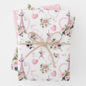 Waterverf Blush Bloemen Eiffeltoren Patroon Inpakpapier Vel (In situ)