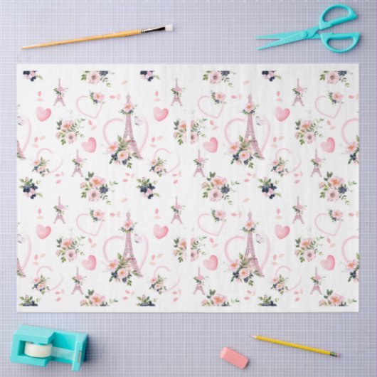 Waterverf Blush Bloemen Eiffeltoren Patroon Tissuepapier (Craft)