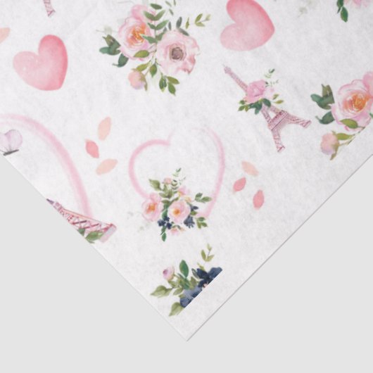 Waterverf Blush Bloemen Eiffeltoren Patroon Tissuepapier (Detail)