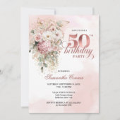 Waterverf Blush Bloemen Groenelementen 50ste Verja Kaart (Voorkant)
